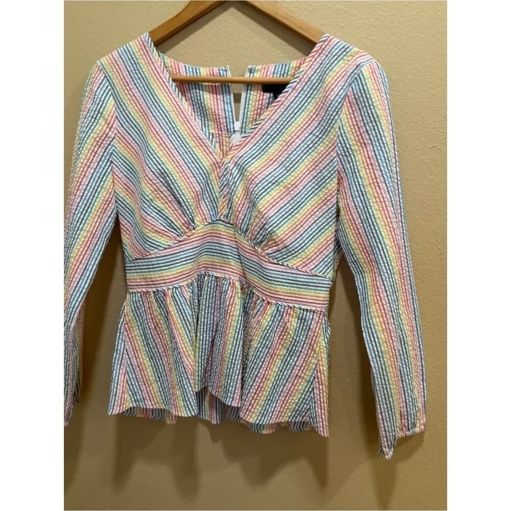 NWT J. Crew Cotton Striped Pastel Peplum Top - Multicolor Rainbow 2